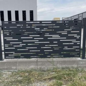 powder‑coated laser‑cut metal gate – modern privacy & airflow design